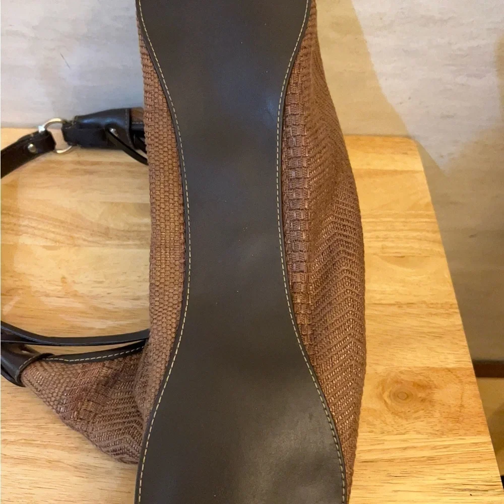 Worthington Elegant Brown Woven Hobo Bag with Brown Accents